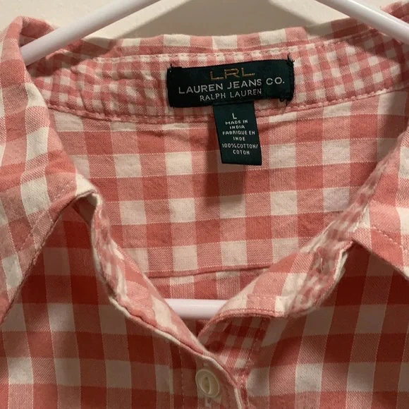 NWT - Ralph Lauren long sleeve button down pink & white checkered pattern. - Picture 3 of 4